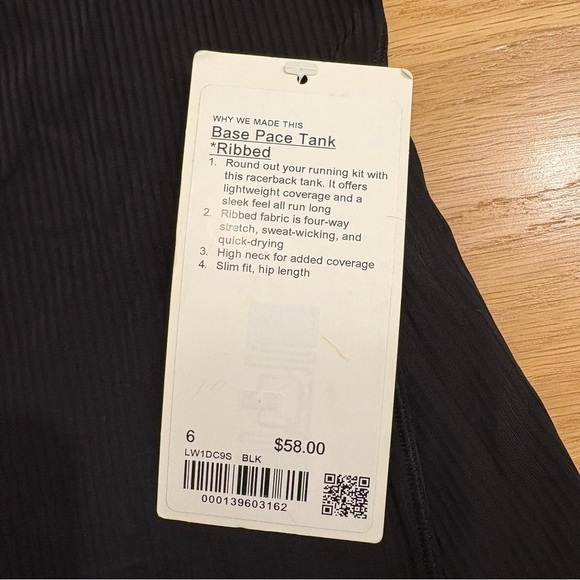 Lululemon Base Pace Tank Ribbed Black Size 6 NWT - Picture 5 of 6